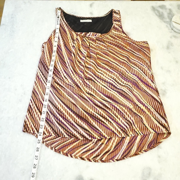 Hinge Women's Medium 100% Silk Sleeveless Blouse with Colorful Stripe Pattern - Picture 6 of 10